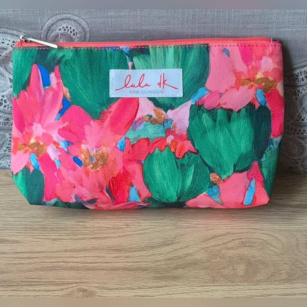 Lulu Dk+ Clinique Tropical Colorful Floral Cosmetic Pouch Makeup Bag 10"×7"